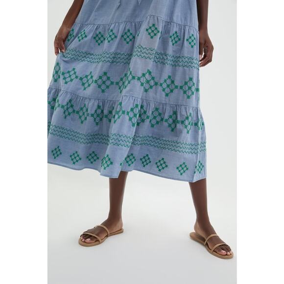 TUCKERNUCK BEACH Emerald Embroidered Chambray Salty Paloma Caftan Size L NWT - Picture 5 of 8